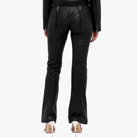 Black Leather Pant For Women with Front Laces