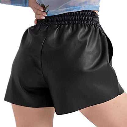 High Waisted Black Leather Shorts for Women