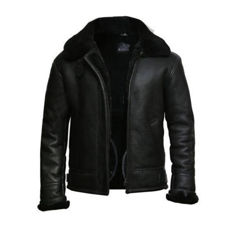 Aviator Black Fur Collar Genuine Leather Jacket