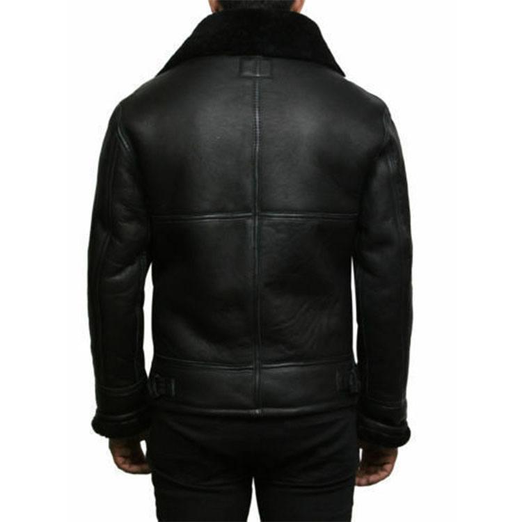 Aviator Black Fur Collar Genuine Leather Jacket