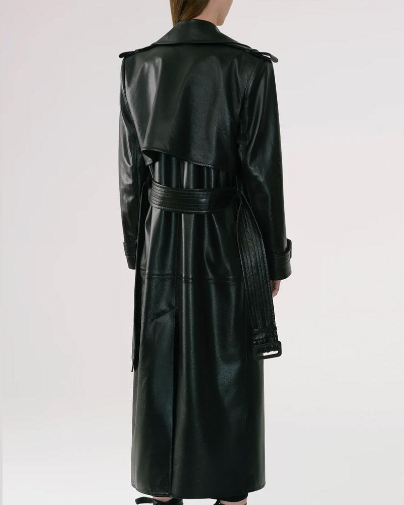 Sheepskin Black Duster Leather Trench Coat