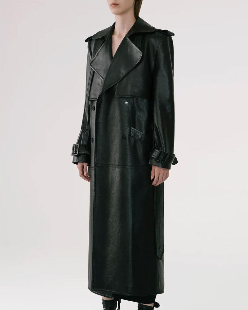 Sheepskin Black Duster Leather Trench Coat