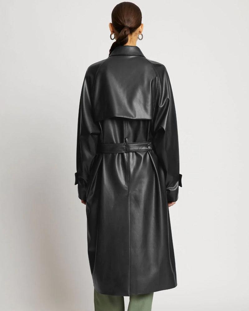 Sheepskin Leather Plain Trench Coat In Black