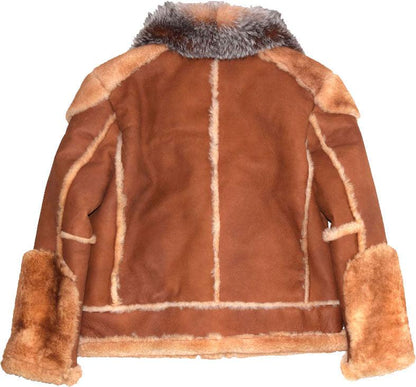 Brown Pilot Leather Jacket With Fur