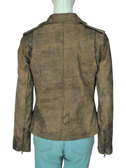 Women's Stylish Dirty Brown Distressed Leather Jacket