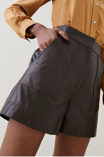 Brown Leather Shorts For Women