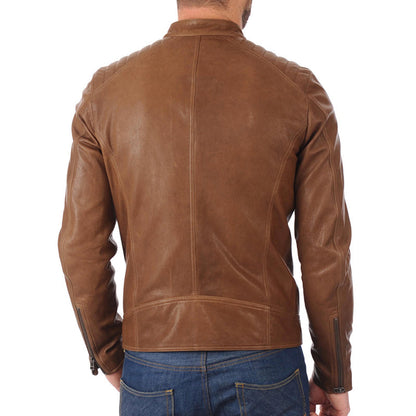 Classic Mens Brown Biker Real Leather Jacket