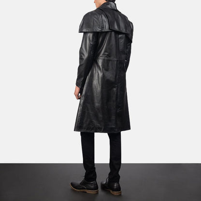 Classic Black Cowhide Leather Duster Coat For Men