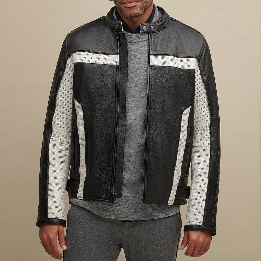 Men's Genuine Leather Color Blocked Biker Jacket