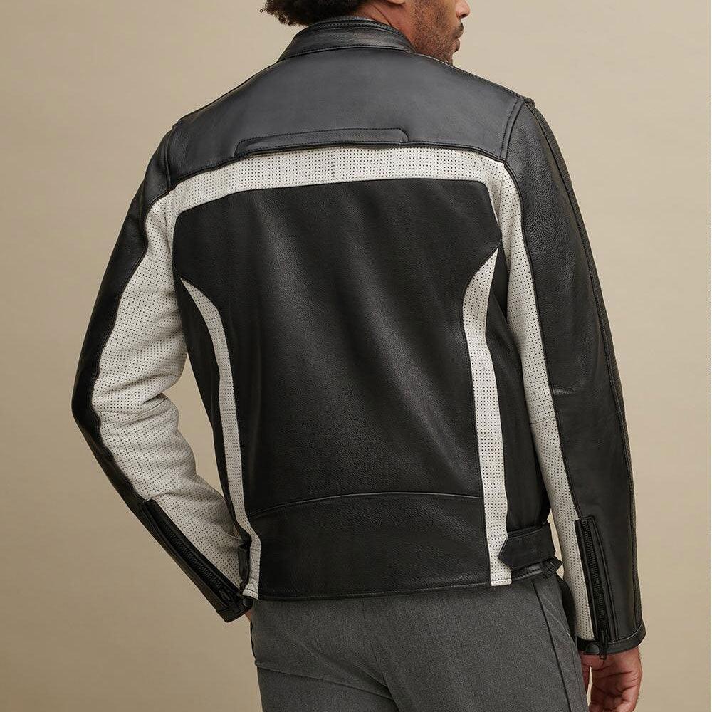 Men's Genuine Leather Color Blocked Biker Jacket