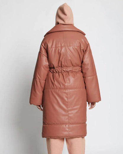 Faux Leather Puffer Trench Coat