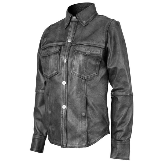 Women's Black Lambskin Leather Shirt