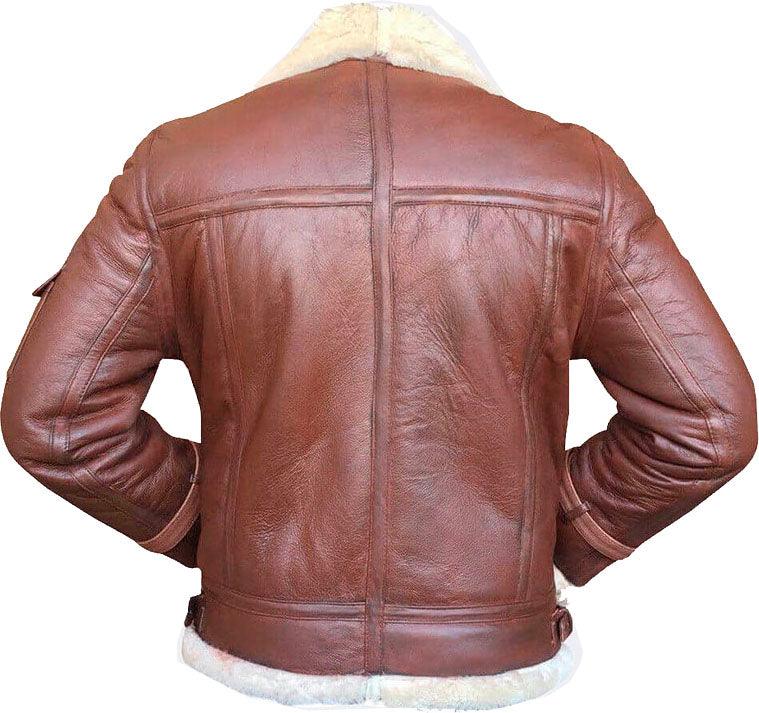 Men's Handmade Brown Flying Leather Jacket With Fur