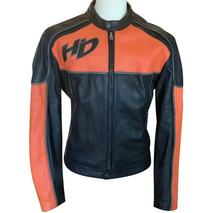 Harley Davidson Black and Orange Leather Jacket