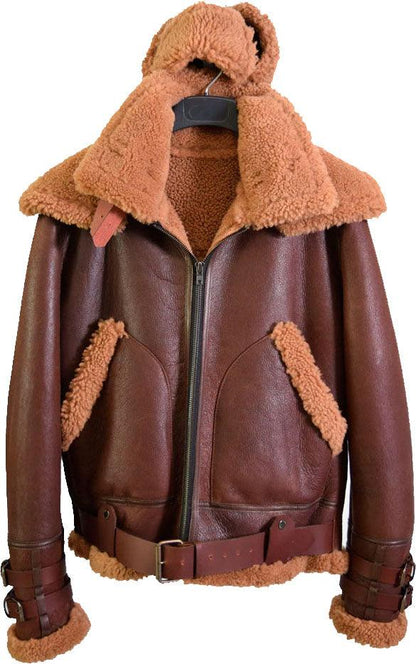 Hot Sale Men's B3 Bomber Leather Brown Jacket With Fur