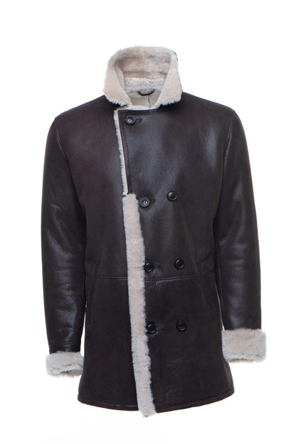 Jozef's 3/4 length brown shearling buttoned coat for Men