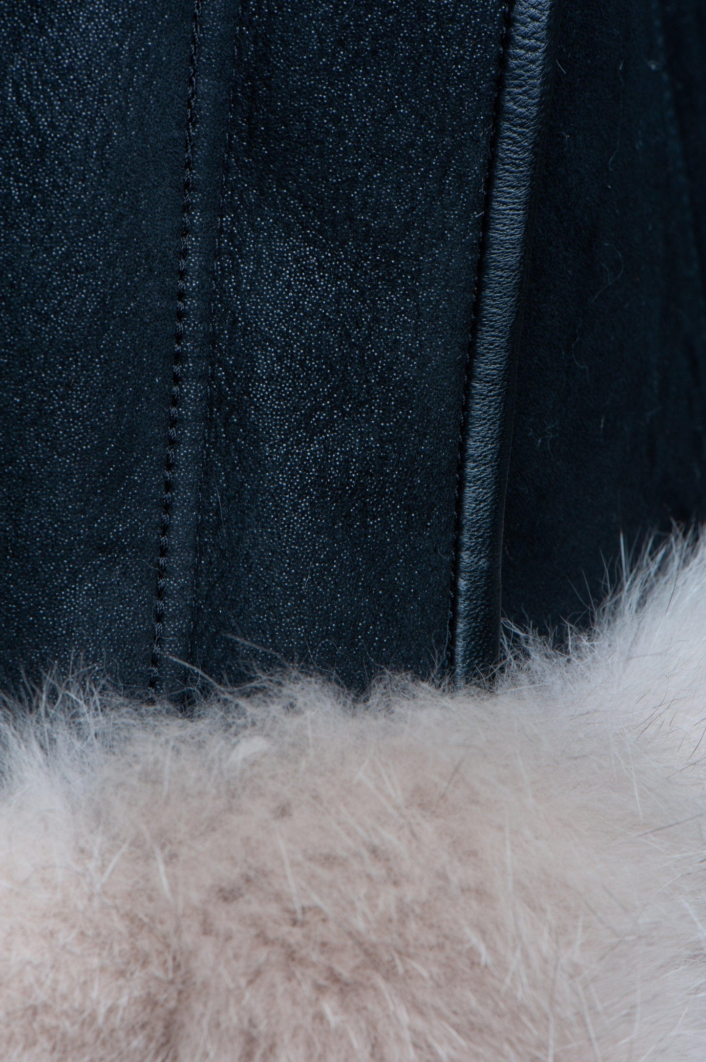 Black Shearling Sheepskin Jacket with Fox fur trim For Women