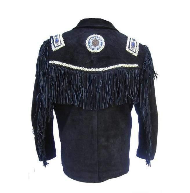 Men's Fringe Jacket Western Wear Cowboy Black Suede Jacket