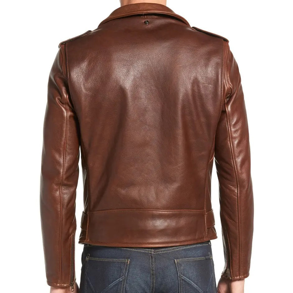 Mens Cowhide Genuine Leather Moto Jacket