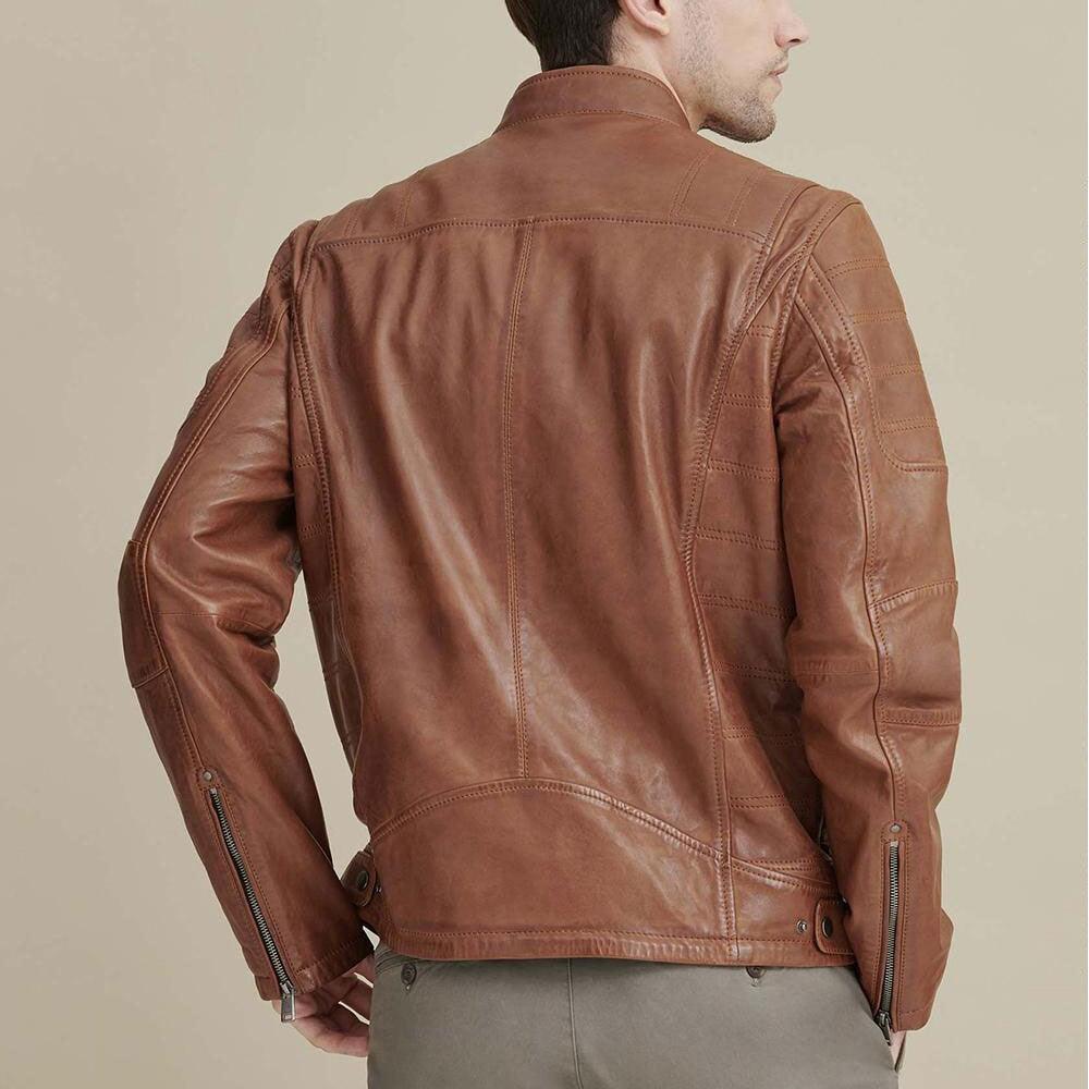 Men's Biker Leather Moto Jacket In Brown