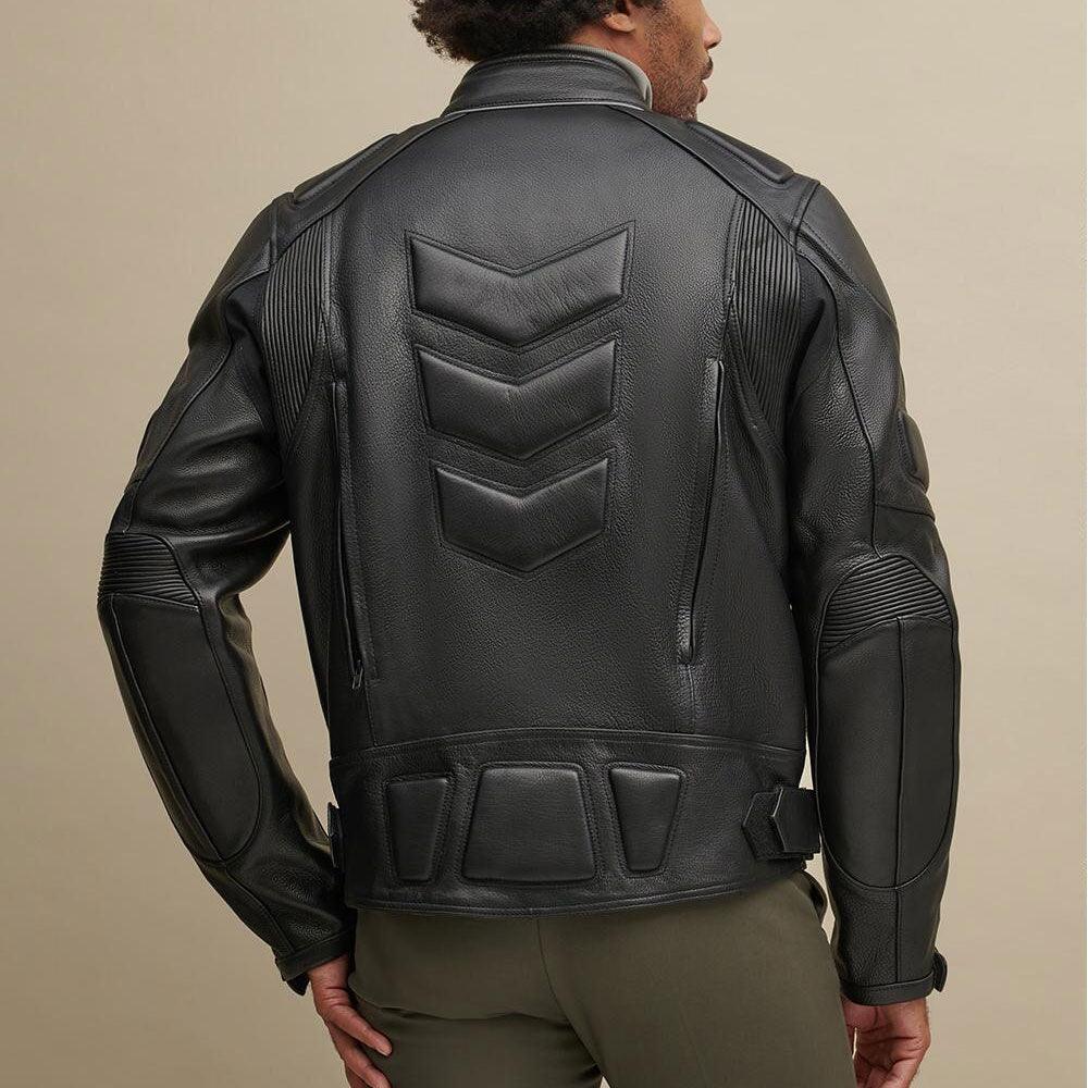 Black Leather Performance Rider Biker Jacket for Men