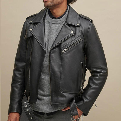 Black Leather Rider Jacket For Men