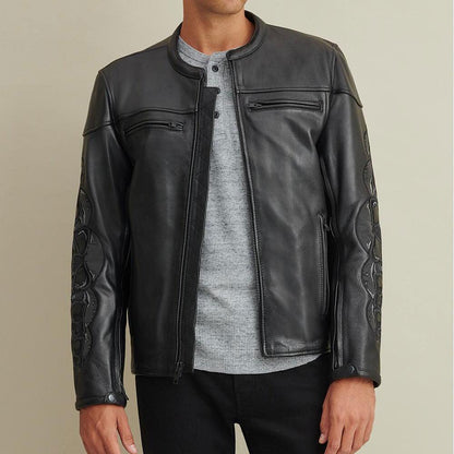 Men's Leather Rider Jacket In Black