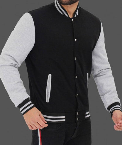 Men's Baseball Black and Grey Letterman Jacket