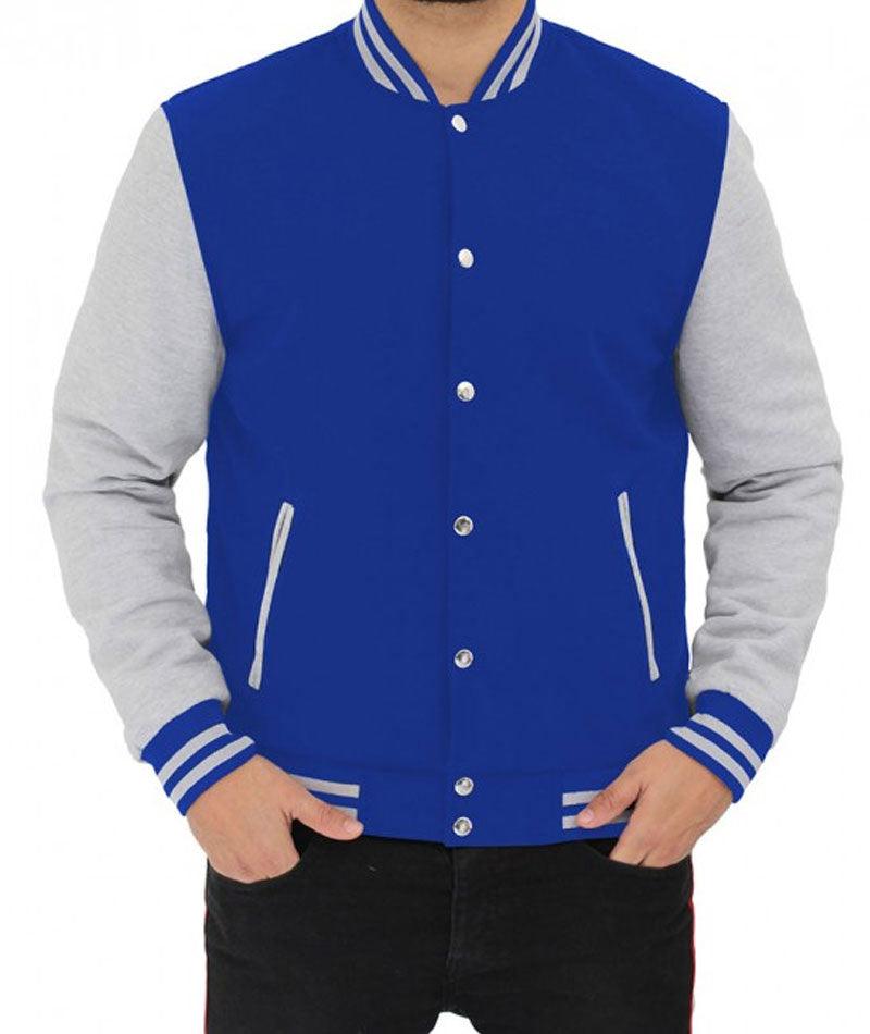 Men's Baseball Style Grey and Royal Blue Varsity Jacket