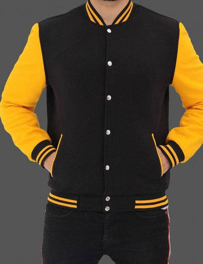 Men's Baseball Style Black and Yellow Varsity Jacket