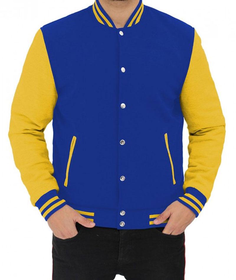 Blue and Yellow Varsity Jacket For Men