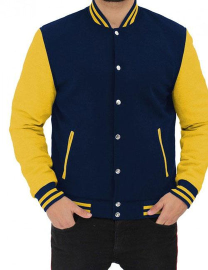 Navy Blue and Yellow Baseball Style Jacket