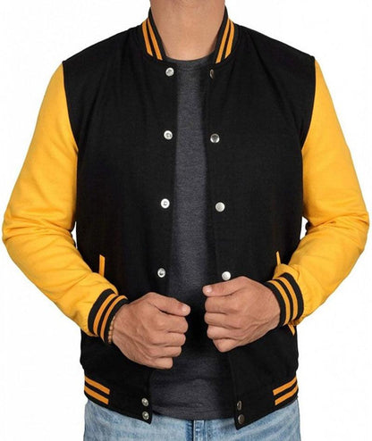 Men's Black and Yellow Varsity Jacket