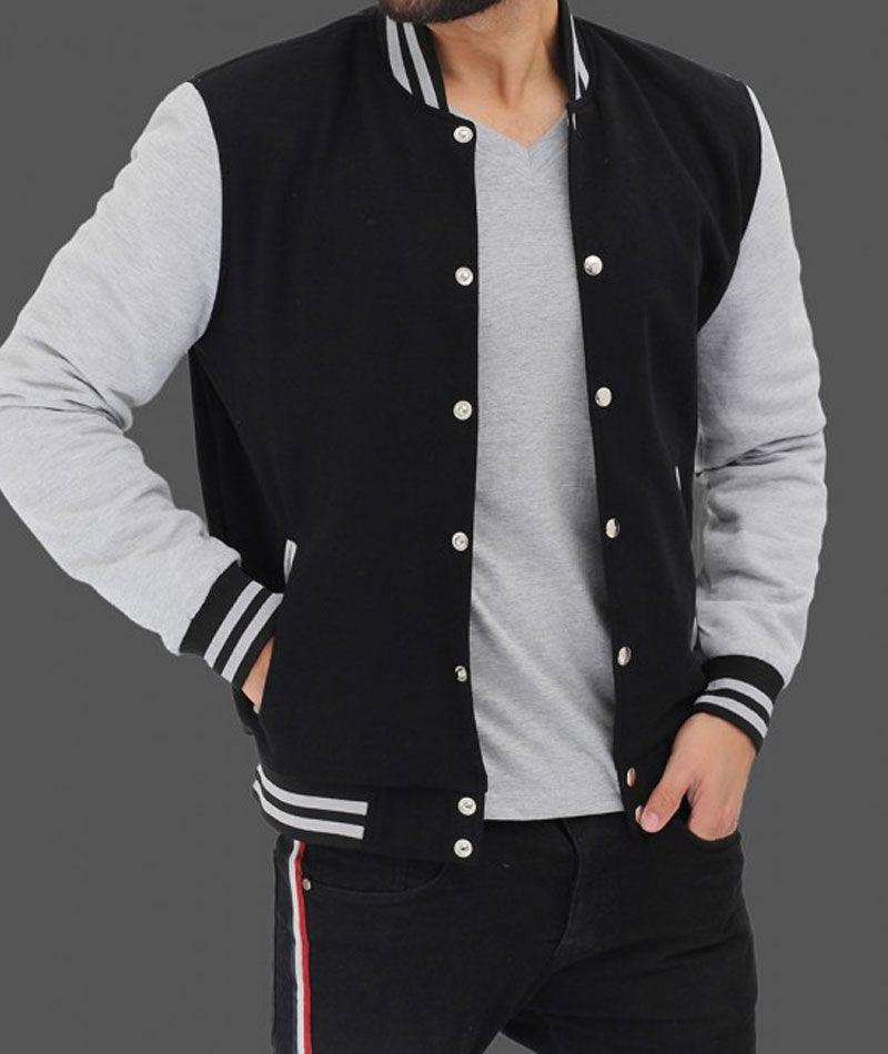 Men's Baseball Black and Grey Letterman Jacket