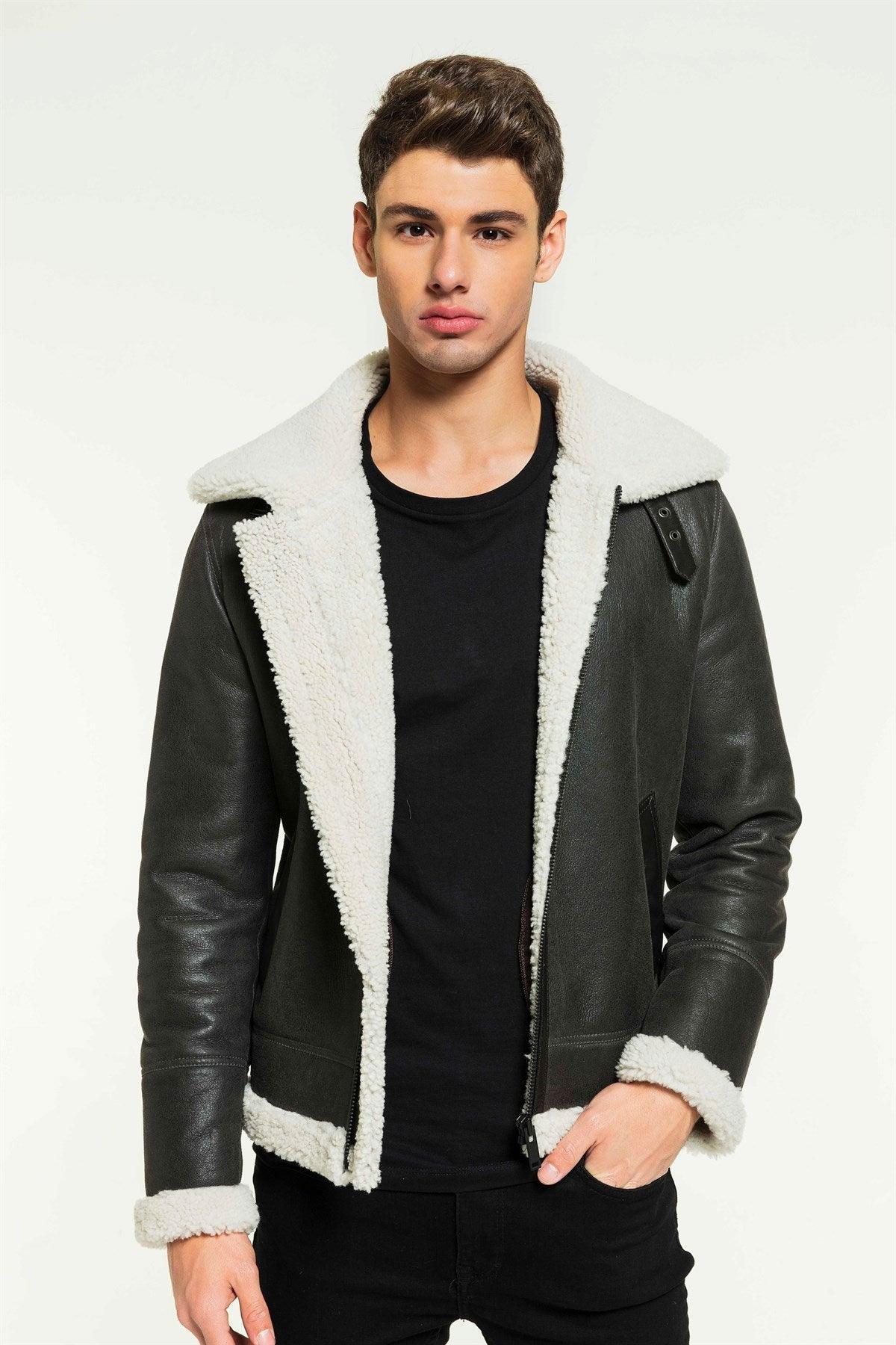 Aviator Men Grizzly Grey Shearling Jacket