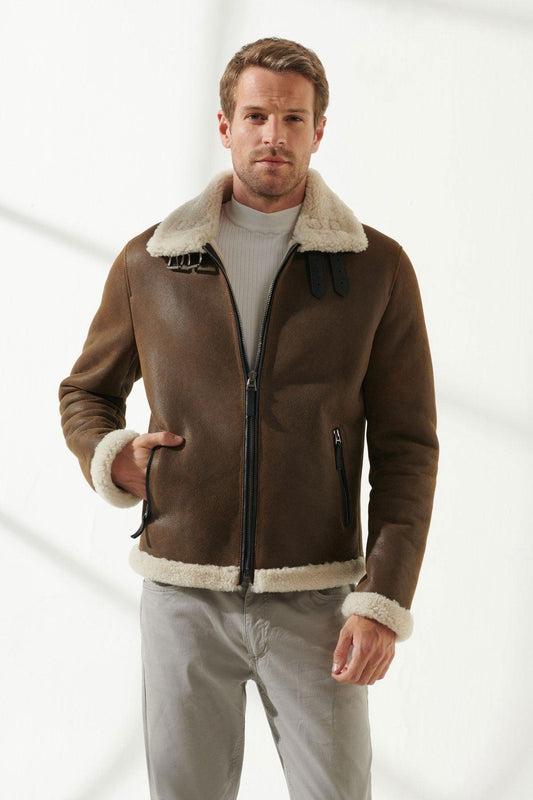 Aviator Men Tan & Off-White Shearling Jacket