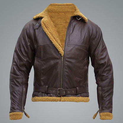 Men's Chocolate Brown B3 Flying Aviator Pilot Shearling Jacket