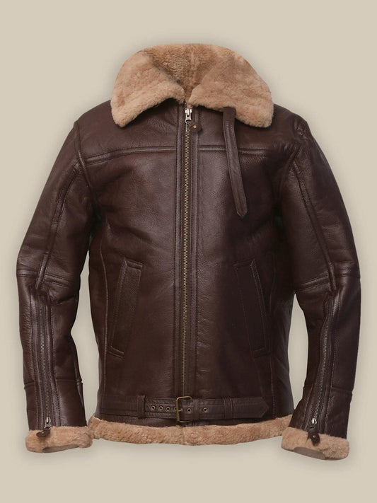 Brown Sheepskin Bomber Leather Jacket For Men