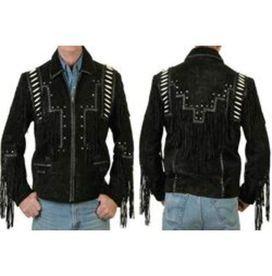 Men's Black Cowboy Suede Western Jacket, Cowboy Style Suede Jacket With Fringe