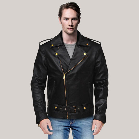Mens Classic Black Brando Leather Jacket