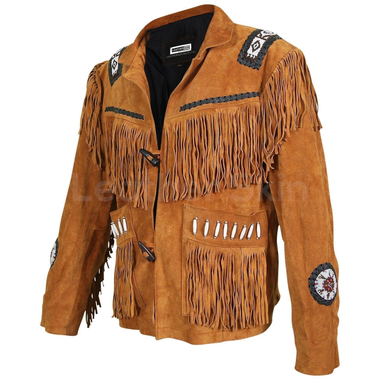 Men's Brown Western Fringes with white beads decoration