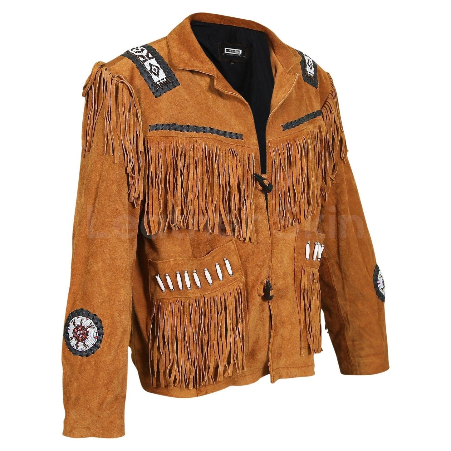 Men's Brown Western Fringes with white beads decoration