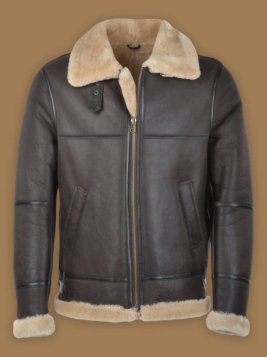 Men's Dark Brown RAF Bomber Shearling Leather Jacket