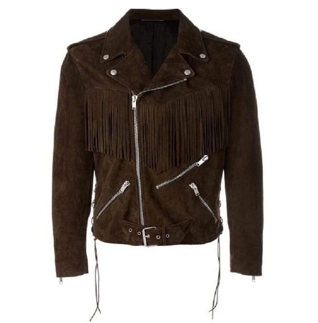 Men's Fringe Motorcycle Suede Brown Western Jacket