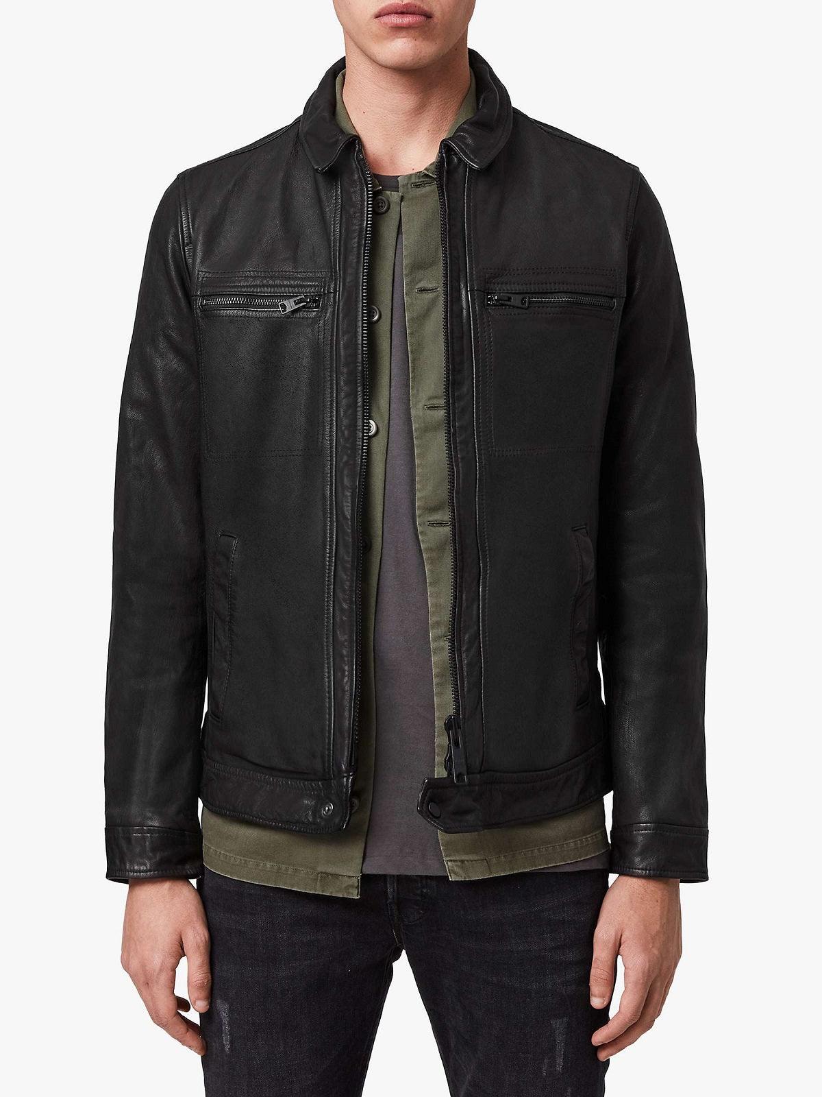 Men's Solid Black Leather Jacket