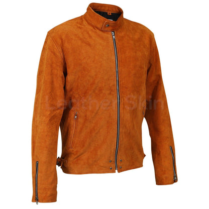 Men's Tan Suede Western Leather Jacket with silver zippers