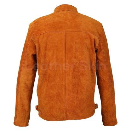 Men's Tan Suede Western Leather Jacket with silver zippers