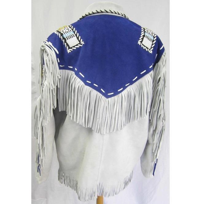 Men's Native American Western Suede Jacket Fringes Beads Cowboy Jacket