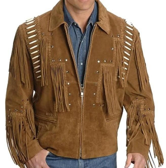 Men's Western Suede Jacket, Brown Fringe Cowboy Jacket