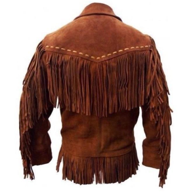Men's Western Suede Jacket, Tan Color Cowboy Suede Fringe Jacket